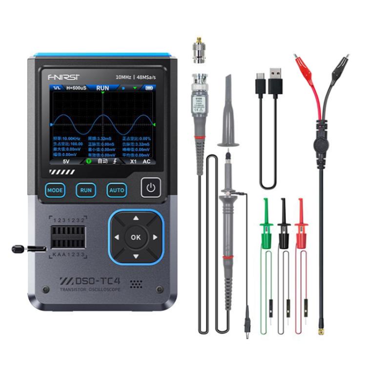 Osciloscópio 3 em 1, Testador de Transístores, Gerador de Sinais, Largura de Banda 10M, Prova de Burn-In, FNIRSI DSO-TC4