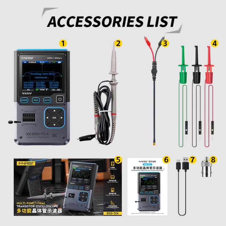 Osciloscópio 3 em 1, Testador de Transístores, Gerador de Sinais, Largura de Banda 10M, Prova de Burn-In, FNIRSI DSO-TC4