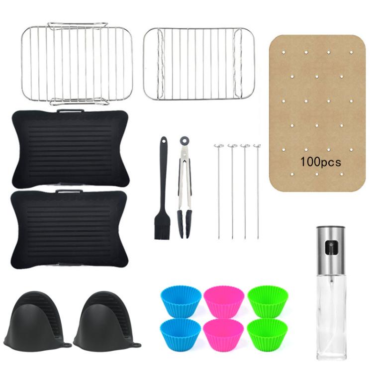 Conjunto de Acessórios para Fritadeira Elétrica Molde Reutilizável para Forno Grelha Suporte para Cozer, 20 em 1, 22 em 1, 25 em 1
