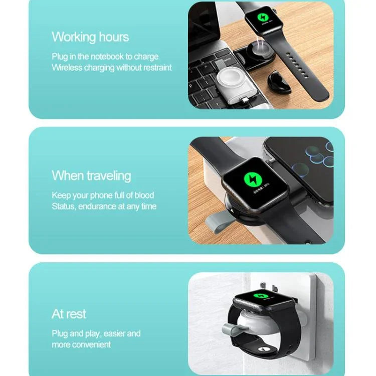 Carregador Sem Fios Magnético Portátil Tipo-C para Apple Watch 1/2/3/4/5/6/7/8/9/10/SE Carregador Inteligente Sem Fios