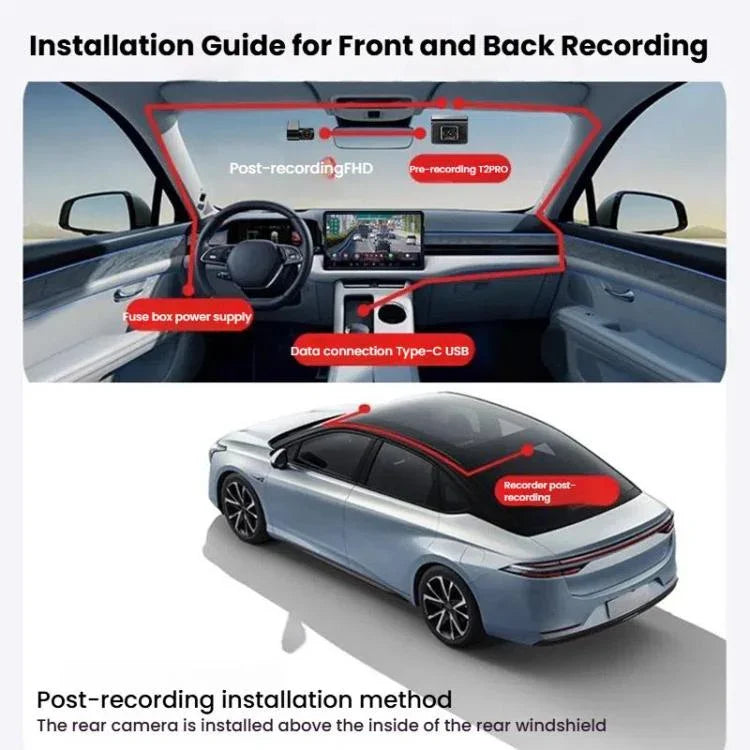 Anytek T2 PRO Gravador Oculto para Carro com Visão Noturna HD 2K de 3.0 Polegadas, Gravação Dupla Frontal e Traseira, T2 PRO