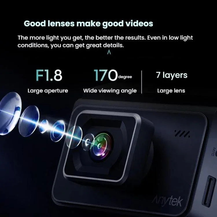 Anytek T2 PRO Gravador Oculto para Carro com Visão Noturna HD 2K de 3.0 Polegadas, Gravação Dupla Frontal e Traseira, T2 PRO