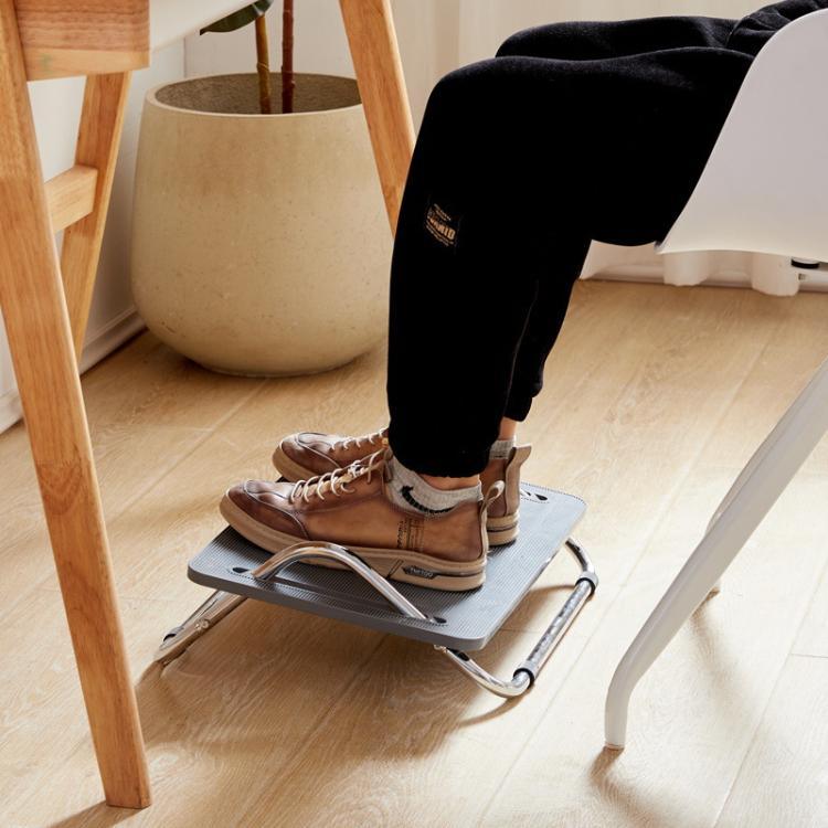 Descanso de Pés Ajustável para Debaixo da Secretária para Ergonomia no Escritório, Banco para Pés com Design Anti-Cruzar Pernas, Tubo Metálico Preto, Tubo Metálico Cinzento