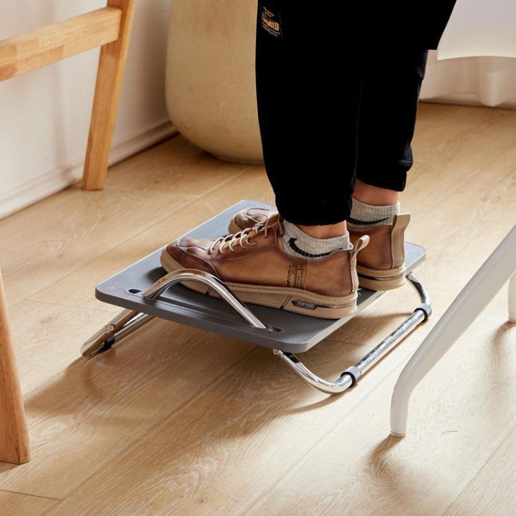 Descanso de Pés Ajustável para Debaixo da Secretária para Ergonomia no Escritório, Banco para Pés com Design Anti-Cruzar Pernas, Tubo Metálico Preto, Tubo Metálico Cinzento