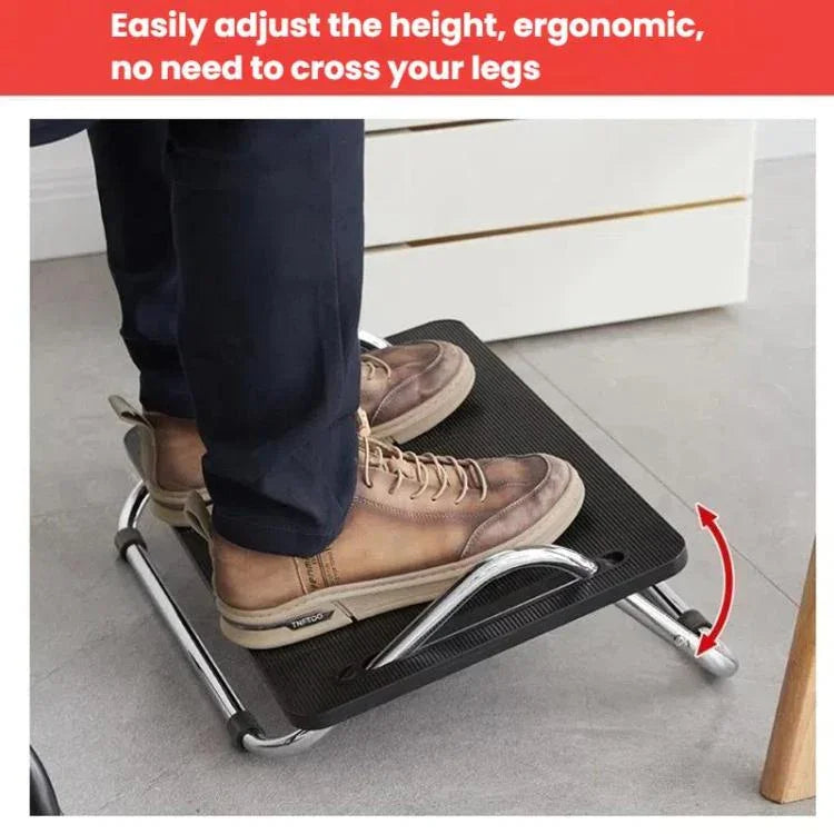 Descanso de Pés Ajustável para Debaixo da Secretária para Ergonomia no Escritório, Banco para Pés com Design Anti-Cruzar Pernas, Tubo Metálico Preto, Tubo Metálico Cinzento