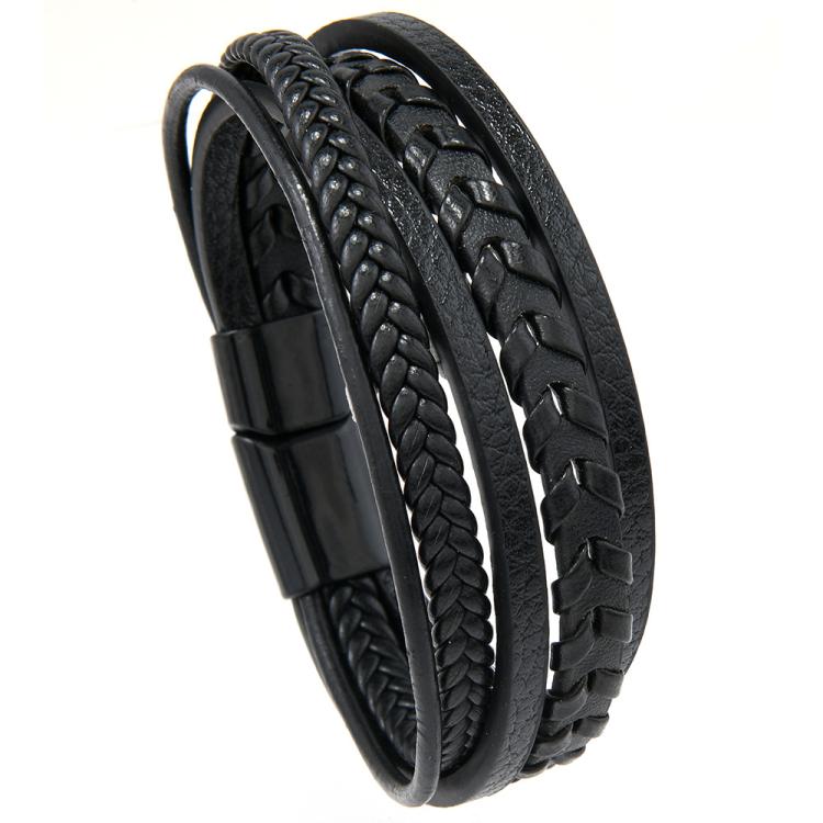 Pulseira de Couro Trançado Minimalista e Estilosa Feita à Mão para Homens com Fecho Magnético