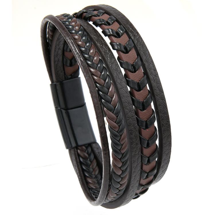 Pulseira de Couro Trançado Minimalista e Estilosa Feita à Mão para Homens com Fecho Magnético