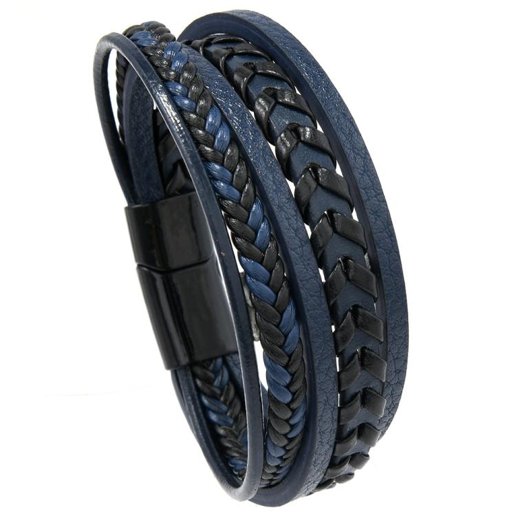 Pulseira de Couro Trançado Minimalista e Estilosa Feita à Mão para Homens com Fecho Magnético