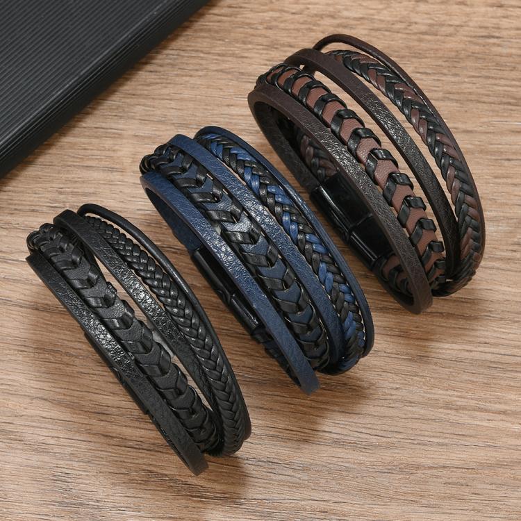 Pulseira de Couro Trançado Minimalista e Estilosa Feita à Mão para Homens com Fecho Magnético