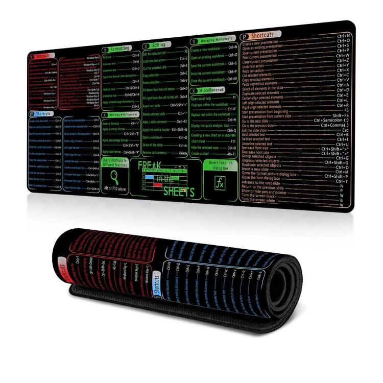 Tapete para Secretária com Atalhos de Teclado, Tapete de Rato Antiderrapante para Escritório com Comandos de Computador, 300x600x2mm, 300x600x3mm, 300x700x2mm, 300x700x3mm, 300x800x2mm, 300x800x3mm, 400x800x2mm, 400x800x3mm, 400x900x2mm, 400x900x3mm