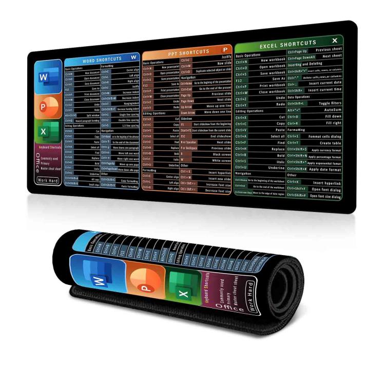 Tapete para Secretária com Atalhos de Teclado, Tapete de Rato Antiderrapante para Escritório com Comandos de Computador, 300x600x2mm, 300x600x3mm, 300x700x2mm, 300x700x3mm, 300x800x2mm, 300x800x3mm, 400x800x2mm, 400x800x3mm, 400x900x2mm, 400x900x3mm