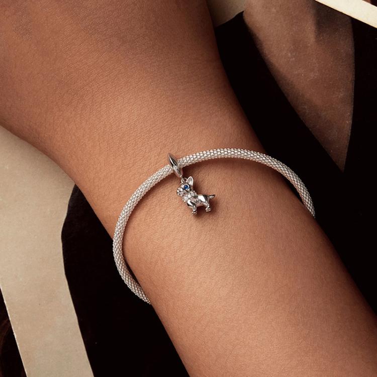 S925 Sterling Silver Cute French Bulldog Pendant Bracelet Beads