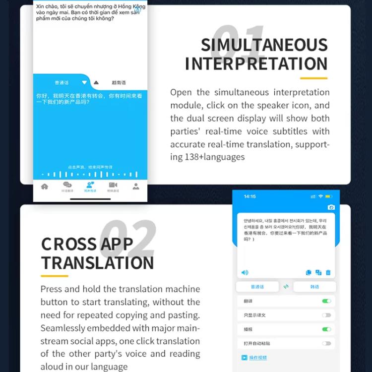 Mini Tradutor Multilíngue Tradução de Voz para Texto em Tempo Real para Viagens, Negócios e Chat Instantâneo, Versão Básica, Versão Atualizada