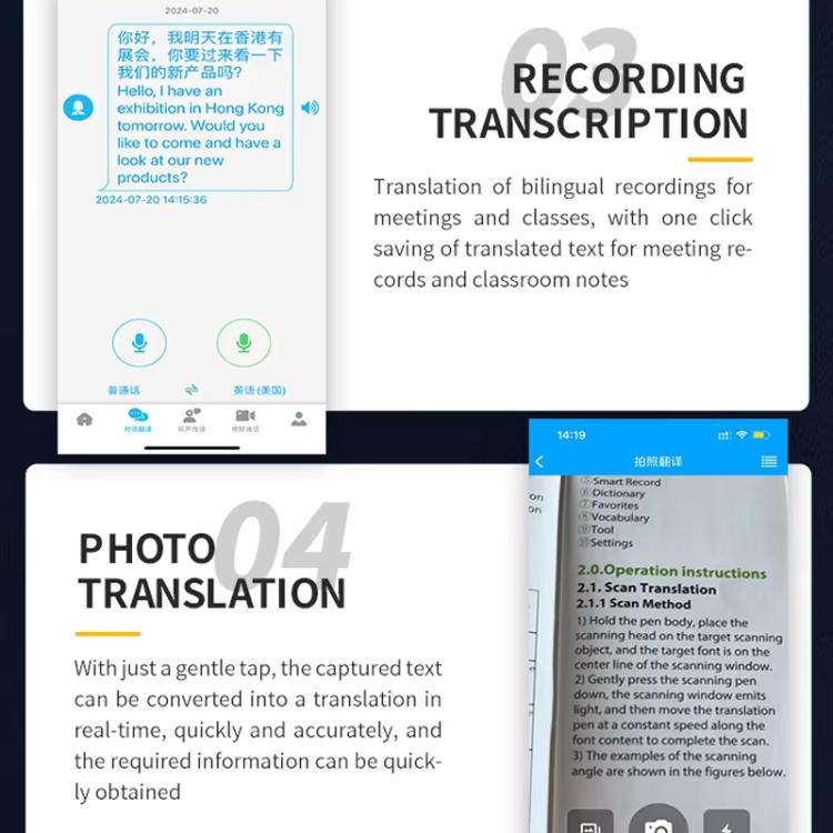 Mini Tradutor Multilíngue Tradução de Voz para Texto em Tempo Real para Viagens, Negócios e Chat Instantâneo, Versão Básica, Versão Atualizada