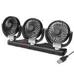 F4505 Car Triple-Head Rotatable Fan Auto 3-Way Folding Fan, USB Port 5V, Cigarette Lighter Port 12V, Cigarette Lighter Port 24V