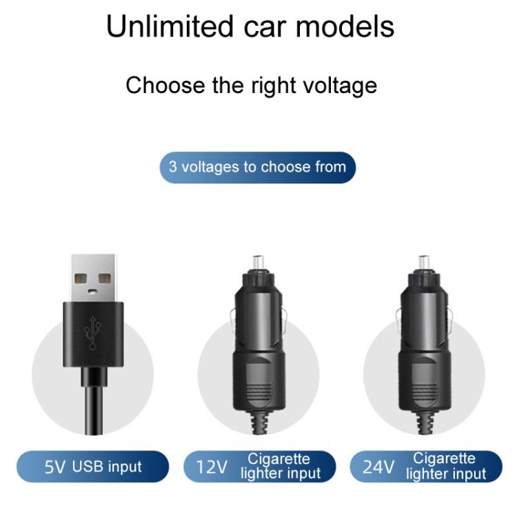 F4505 Car Triple-Head Rotatable Fan Auto 3-Way Folding Fan, USB Port 5V, Cigarette Lighter Port 12V, Cigarette Lighter Port 24V