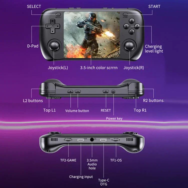 Consola de Jogos Retro PSP com Ecrã IPS HD de 3,5 Polegadas, Sistema Linux, Consola Portátil de Vídeo GBA, 64G, 128G