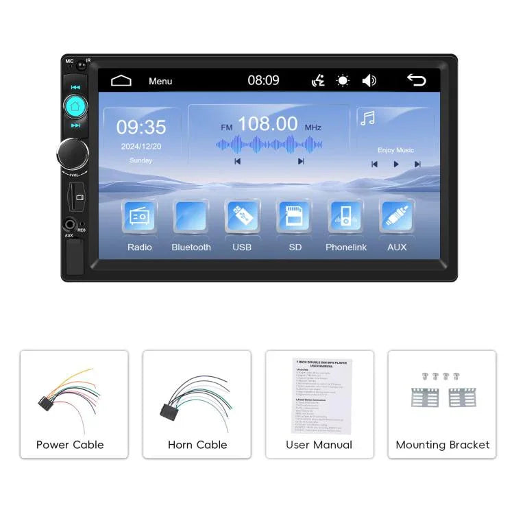 Reprodutor MP5 com Carplay com Fios de 7 Polegadas, Ecrã Grande, Controlo Central do Carro, Bluetooth, Standard, Standard+12 Luzes Câmera