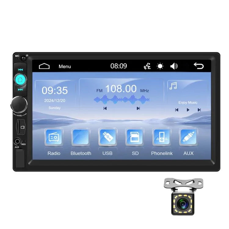 Reprodutor MP5 com Carplay com Fios de 7 Polegadas, Ecrã Grande, Controlo Central do Carro, Bluetooth, Standard, Standard+12 Luzes Câmera