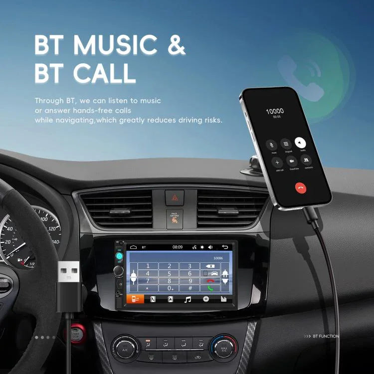 Reprodutor MP5 com Carplay com Fios de 7 Polegadas, Ecrã Grande, Controlo Central do Carro, Bluetooth, Standard, Standard+12 Luzes Câmera