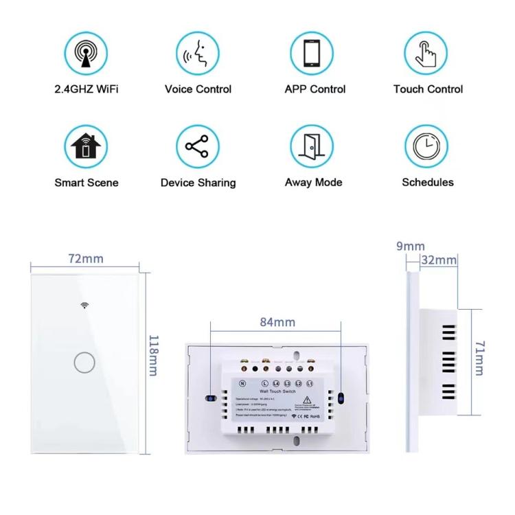 Interruptor Inteligente WiFi de Fogo Único Modelo 120 US Gauge Graffiti, 1-Gang Branco, 2-Gang Branco, 1-Gang Preto, 2-Gang Preto, 1-Gang Dourado, 2-Gang Dourado