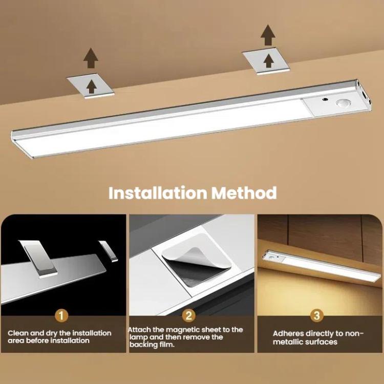 Barra de Luz com Sensor de Movimento Recárregavel para Armário e Roupeiro com Controlo Remoto, 20cm Prateado, 40cm Prateado, 60cm Prateado, 80cm Prateado, 20cm Preto, 40cm Preto, 60cm Preto, 80cm Preto