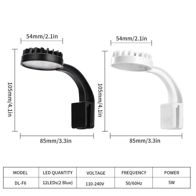 Luz LED de clipe para aquário azul branco 5W com 12 LEDs, luz mini para aquário USB para plantas aquáticas, erva aquática e tanques pequenos, 220V, 110V