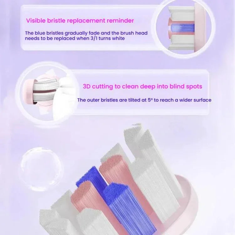 Escova de Dentes Sónica Elétrica Recarregável para Adultos com Modo Personalizado, Cabeças de Escova Antibacterianas, Temporizador Inteligente, Branco Esterilizado, Roxo Claro Esterilizado, Branco Standard, Roxo Claro Standard