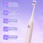 Escova de Dentes Sónica Elétrica Recarregável para Adultos com Modo Personalizado, Cabeças de Escova Antibacterianas, Temporizador Inteligente, Branco Esterilizado, Roxo Claro Esterilizado, Branco Standard, Roxo Claro Standard