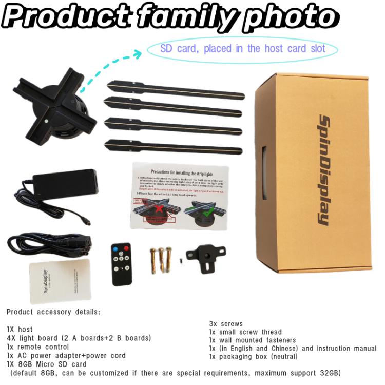 Ventoinha Holográfica 3D de 60cm com Resolução 1600x720 & 720 LEDs Controlo de Conteúdo WiFi/APP DIY, Ficha US, Ficha EU, Ficha UK, Ficha AU