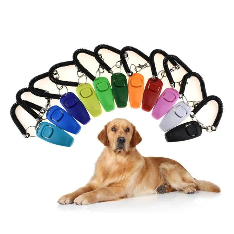 Clicker de Treino 2 em 1 para Animais de Estimação com Apito para Cães e Pulseira Longa