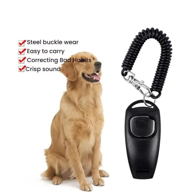 Clicker de Treino 2 em 1 para Animais de Estimação com Apito para Cães e Pulseira Longa