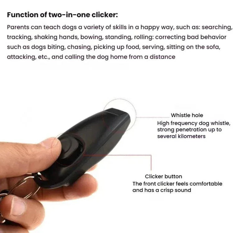 Clicker de Treino 2 em 1 para Animais de Estimação com Apito para Cães e Pulseira Longa