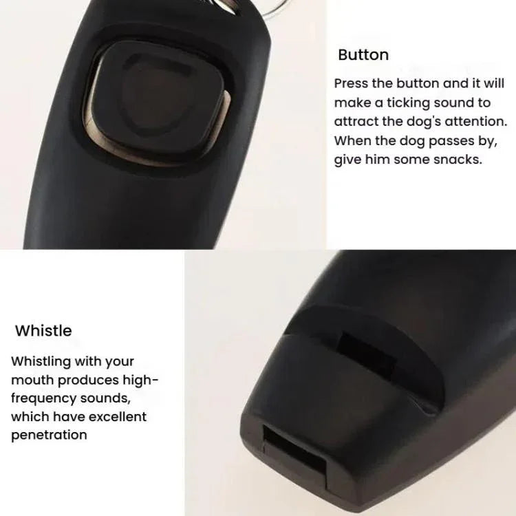 Clicker de Treino 2 em 1 para Animais de Estimação com Apito para Cães e Pulseira Longa