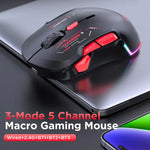 Rato Gaming MKESPN W12 Tri-Mode 5 Canais 10 Teclas 10000 DPI Design Ambidestro RGB Macro, W12 Azul, W12 Vermelho