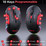 Rato Gaming MKESPN W12 Tri-Mode 5 Canais 10 Teclas 10000 DPI Design Ambidestro RGB Macro, W12 Azul, W12 Vermelho