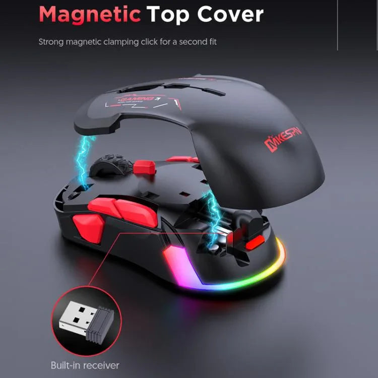 Rato Gaming MKESPN W12 Tri-Mode 5 Canais 10 Teclas 10000 DPI Design Ambidestro RGB Macro, W12 Azul, W12 Vermelho
