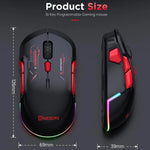 Rato Gaming MKESPN W12 Tri-Mode 5 Canais 10 Teclas 10000 DPI Design Ambidestro RGB Macro, W12 Azul, W12 Vermelho