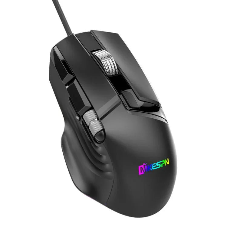 Rato Gaming com Fios MKESPN X13 RGB Full Speed 12400 DPI 10 Teclas Roda de Rolagem Dupla Swing Macro Programável, X13