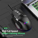 Rato Gaming com Fios MKESPN X13 RGB Full Speed 12400 DPI 10 Teclas Roda de Rolagem Dupla Swing Macro Programável, X13