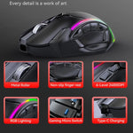 Rato Gaming Sem Fios MKESPN W605 Triple-Mode 24000 DPI 12 Teclas Personalização Macro, W605