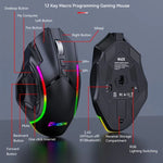 Rato Gaming Sem Fios MKESPN W605 Triple-Mode 24000 DPI 12 Teclas Personalização Macro, W605