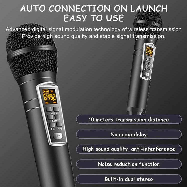 Máquina de Karaoke SDRD Caixa de Madeira com Microfones Duplos Sem Fios Sistema de Coluna Tudo-em-um Suporta Disco U/Cartão TF
