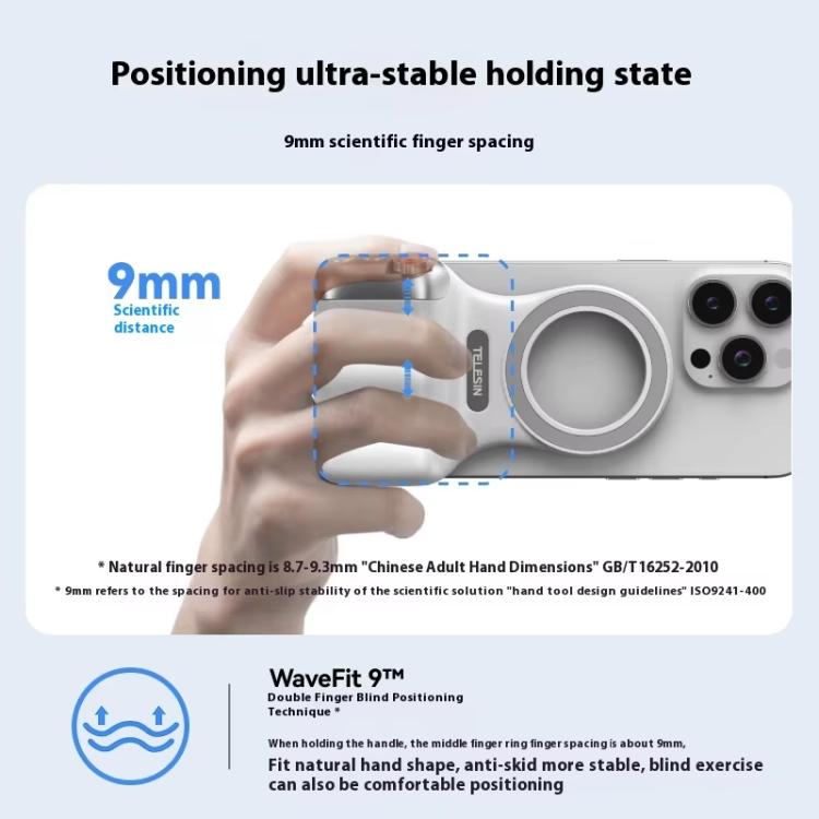 TELESIN P1-MP-10 Empunhadura Magnética para Câmara com Disparador Bluetooth e Suporte para Telemóvel, P1-MP-10 Branco, P1-MP-10 Preto