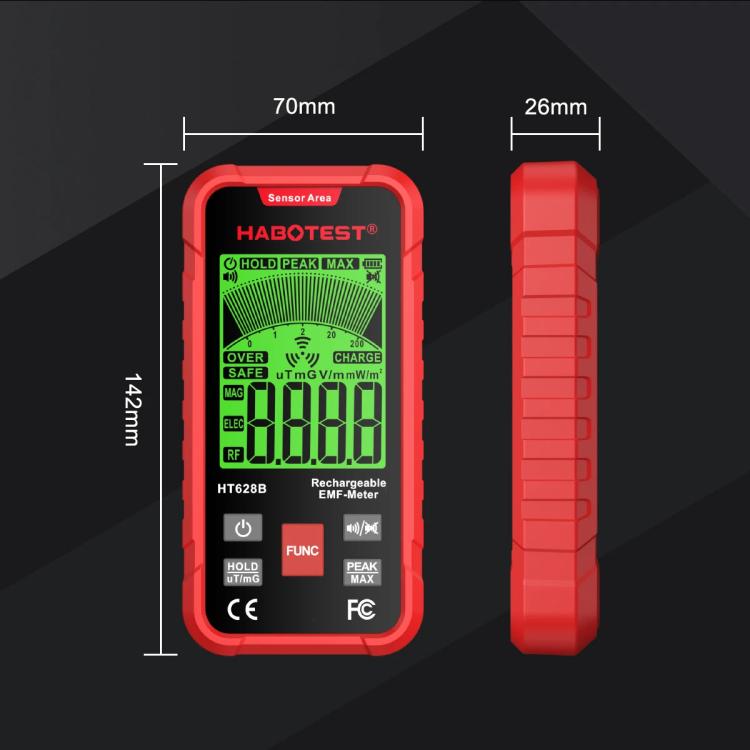 Medidor EMF Multi-Campo HABOTEST HT628B Testador Recarregável de Radiação Eletromagnética, HT628B