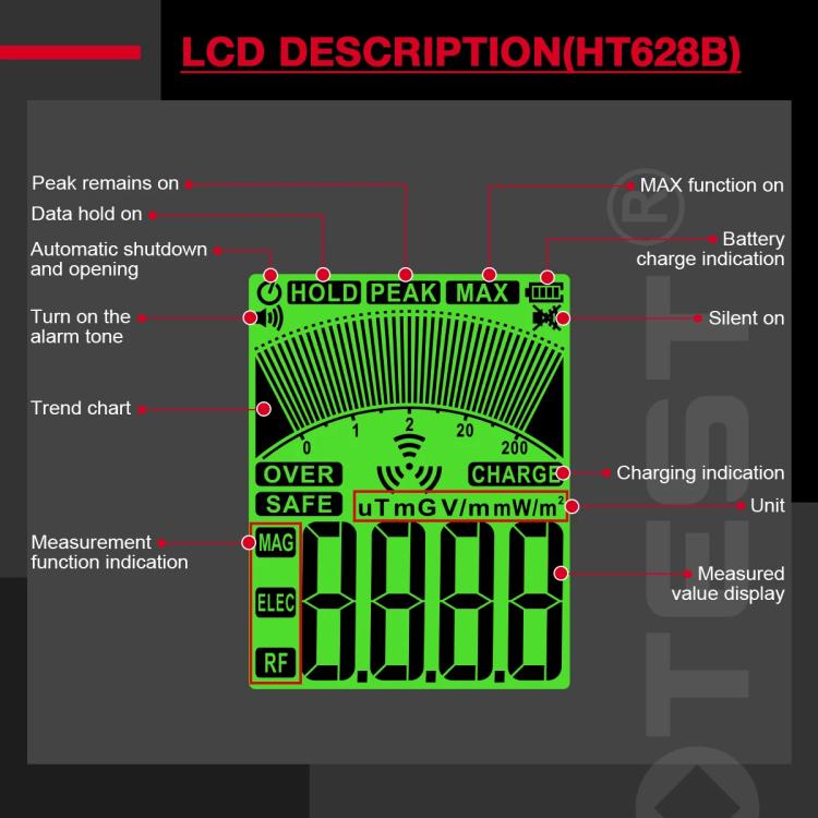 Medidor EMF Multi-Campo HABOTEST HT628B Testador Recarregável de Radiação Eletromagnética, HT628B