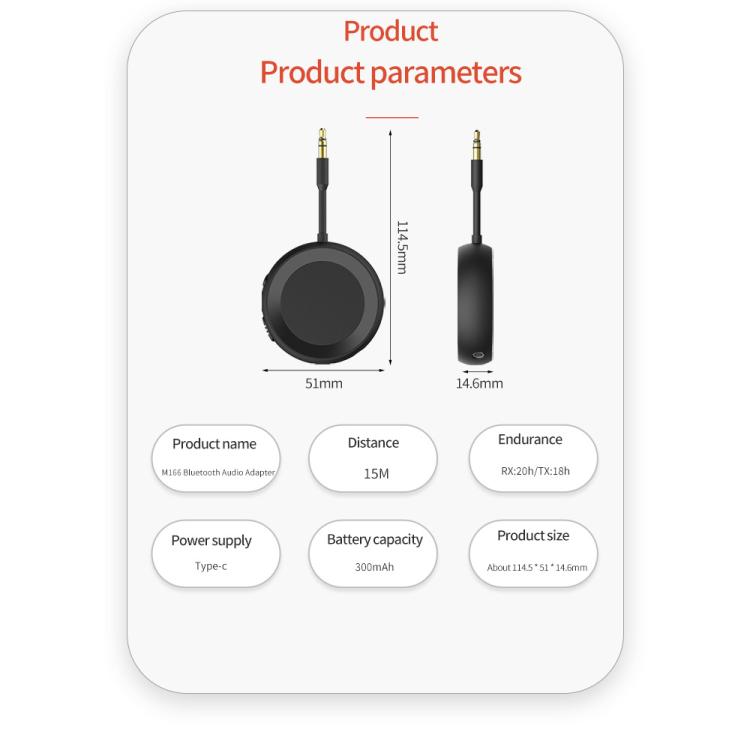 2-in-1 Bluetooth 5.4 Audio Adapter with Qualcomm Chip Low Latency Wireless Transmitter/Receiver for Car/Home, M166