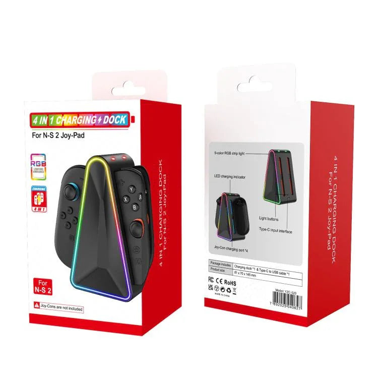 Base de armazenamento e carregador 4 em 1 para punho Nintendo Switch 2, base de carregamento YZC-520
