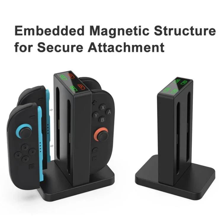 Estação de Carregamento Magnética 4 em 1 para Nintendo Switch 2 Comandos com Indicadores LED e Armazenamento para Cartuchos, TNS-3192B