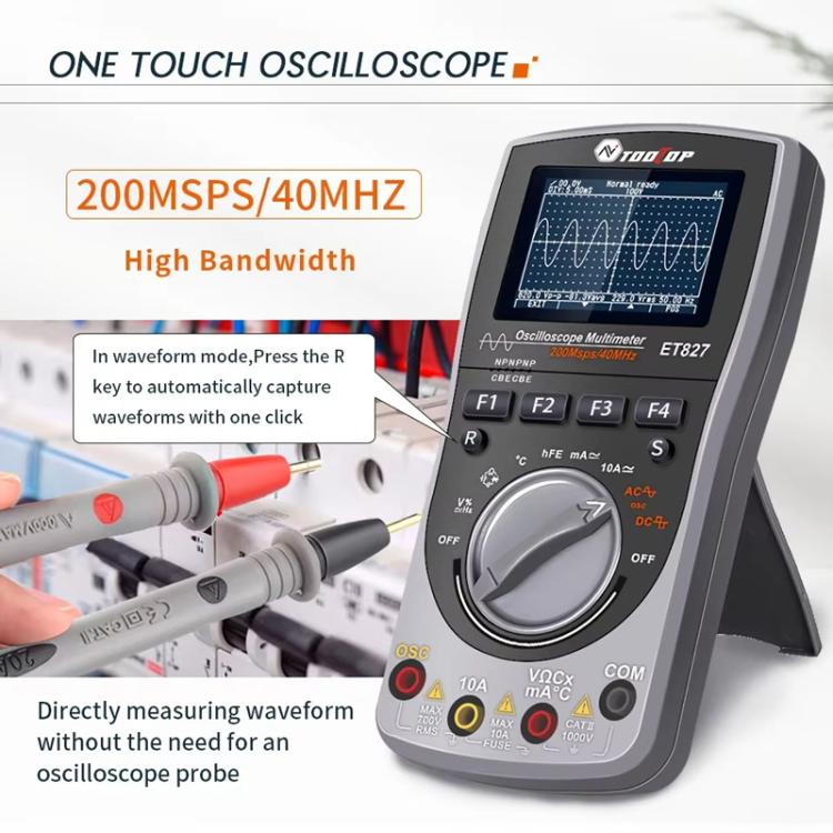 Osciloscópio Multímetro 200Msps Taxa de Amostragem 40MHz Osciloscópio + Multímetro 2 em 1, ET827